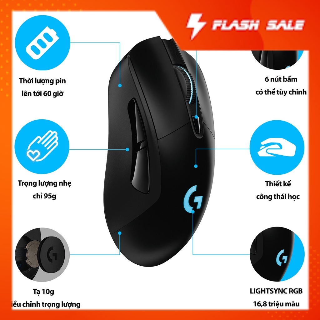 Chuột Gaming Không Dây Logitech G703 Hero LightSpeed Wireless Gaming RGB LED | BigBuy360 - bigbuy360.vn
