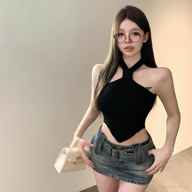 Áo Croptop Dệt Kim Dáng Ôm Màu Sắc Đơn Giản Thời Trang Mùa Hè Quyến Rũ Cho Nữ
