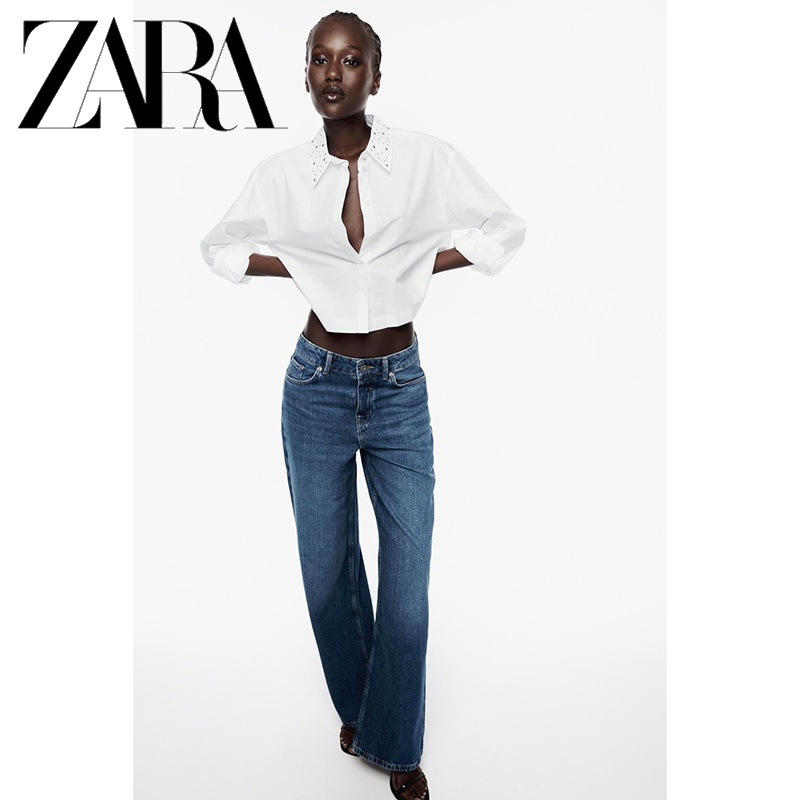 Zara Áo Sơ Mi Ngắn Đính Đinh Tán Thời Trang Mùa Thu Dành Cho Nữ