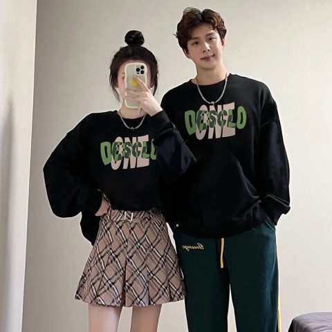 Áo Sweater Mùa Thu Đông Cặp Đôi Phong Cách Dài Tay In Hình