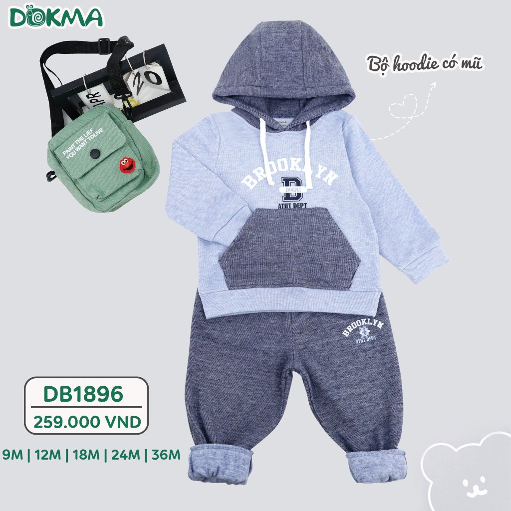 Bộ hoodie Dokma dài tay nỉ nhung cho bé
