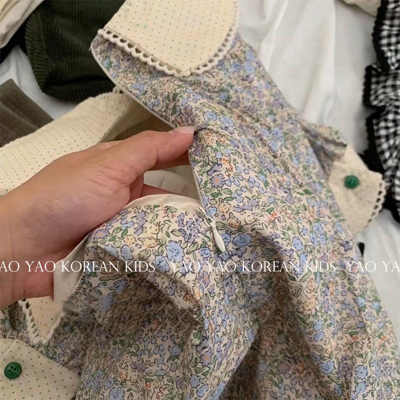 Đầm Tay Dài Cổ Bẻ Dáng Rộng In Họa Tiết Hoa Thời Trang Mùa Thu Xinh Xắn Cho Bé Gái