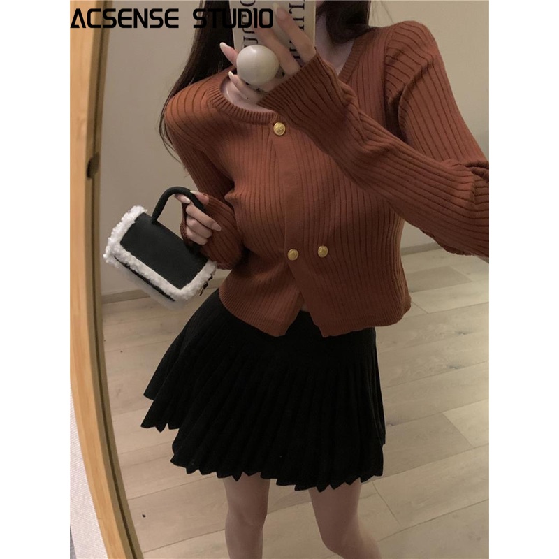 ACSENSE STUDIO áo len nữ áo dạ tweed cardigan nữ tráng lệ Thoải mái Định hình xu hướng nhí nhảnh WXF2392OK338Z230920