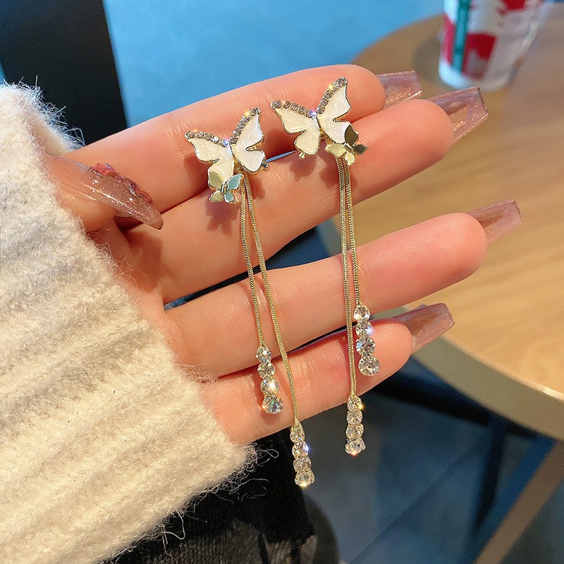 Bông Tai Mạ Bạc 925 Dáng Dài Đính Đá zircon Sang Trọng Cho Nữ