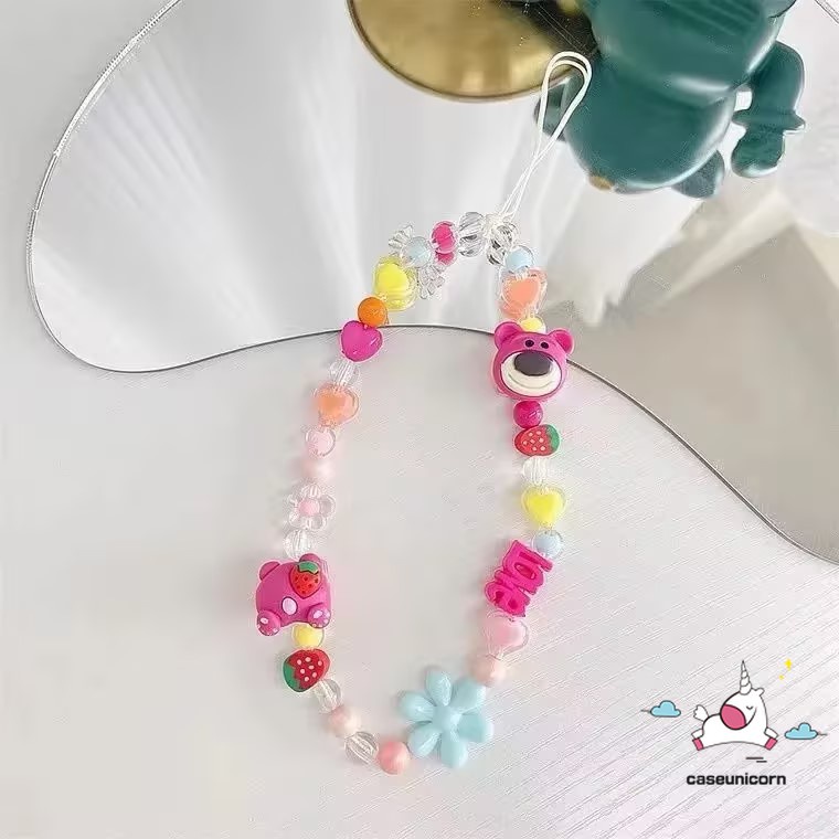 Dễ Thương Dây Đeo Điện Thoại Trong Suốt Đính Hạt Hình Chú Gấu Đáng Yêu