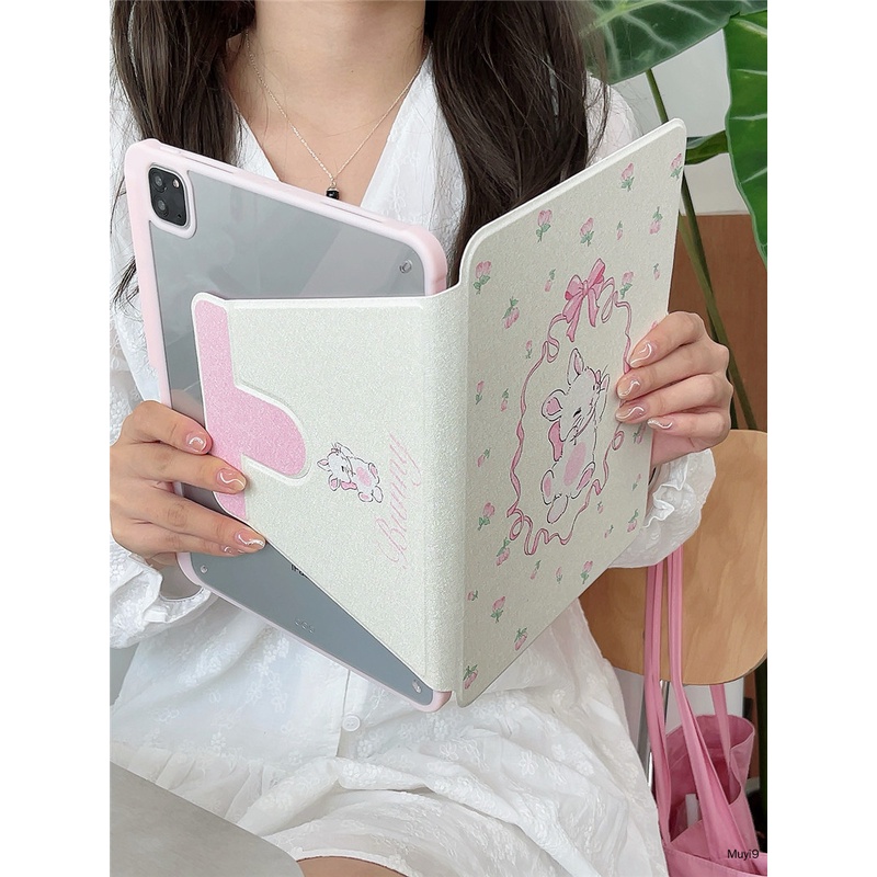 Bao Da Máy Tính Bảng In Hình Thỏ Đeo Nơ Cho Ipad 10.2 10 Mini 6 9.7 Air 10.9 Pro 11 / 12.9 Gen 9 Ốp