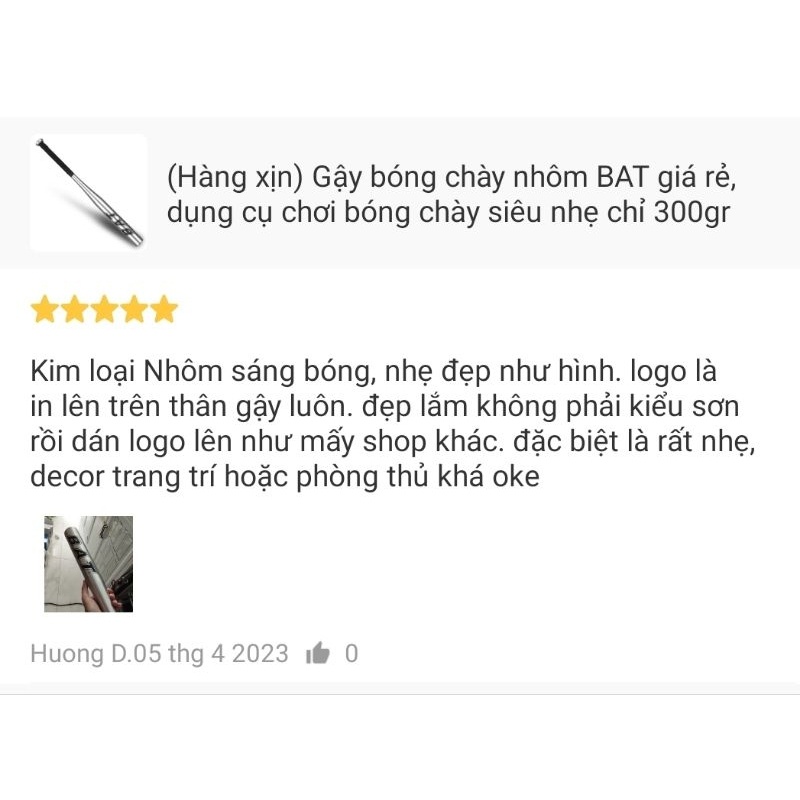 Gậy bóng chày BAT nhôm siêu nhẹ 71cm 380gr chính hãng