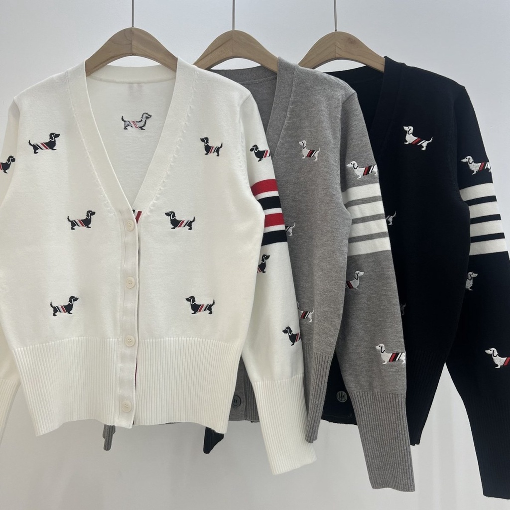 NS8Y Thom Browne knitted cardigan women's early autumn design sense puppy jacquard top loose outfitting niche college style sweater coat