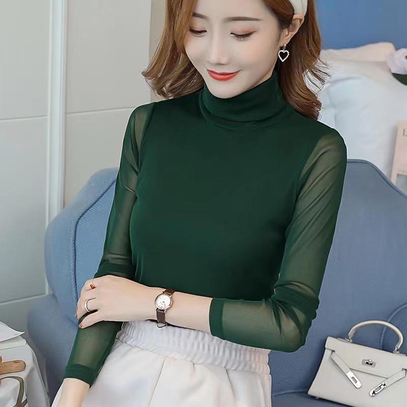 Áo Thun Tay Dài Cổ Cao Phối Ren Thời Trang Cho Nữ
