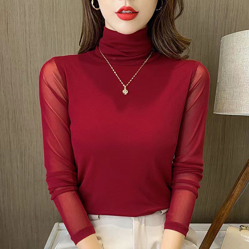 Áo Thun Tay Dài Cổ Cao Phối Ren Thời Trang Cho Nữ