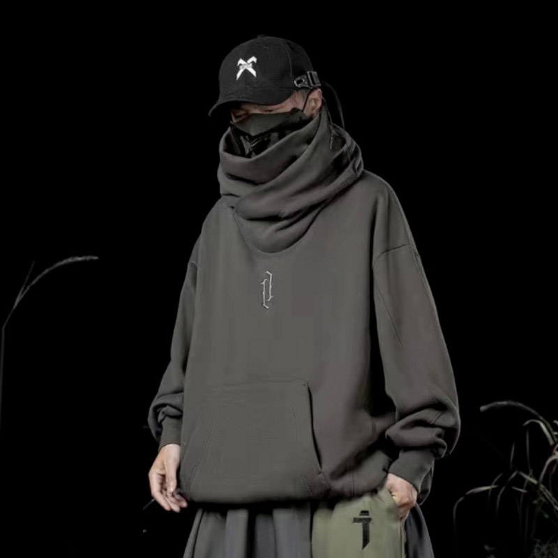 Áo Hoodie Cổ Cao Dáng Rộng Thêu Họa Tiết Phong Cách Đường Phố Thời Trang Thu Đông Cho Nam Và Nữ