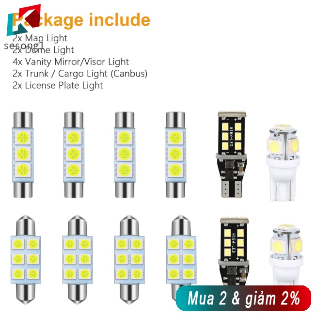 Sesong Set 12 Bóng Đèn led t10 t15 6000k 360 Độ Chuyên Dụng Cho Xe Hơi