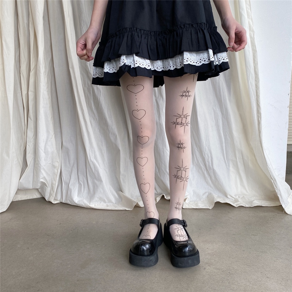 Quần Tất Dài Bằng Lụa Trắng In Hình Xăm Nhật Bản Phong Cách lolita gothic Gợi Cảm Cho Nữ