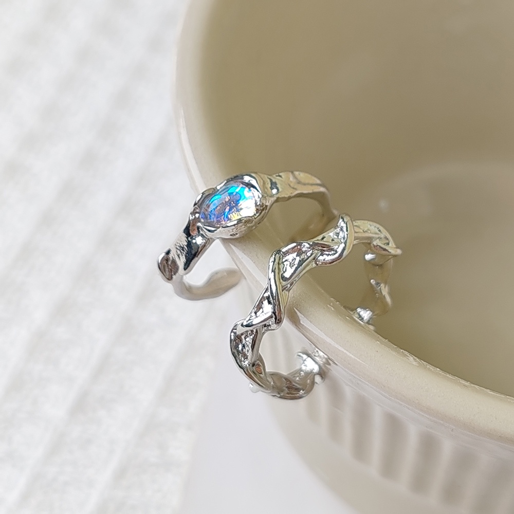 Nhẫn Mở y2k Khảm Đá Mặt Trăng Kiểu Dáng vintage Thời Trang Cho Nữ