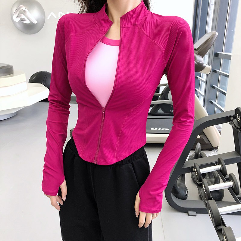 Áo Khoác Thể Thao Dài Tay Dáng Ôm Phối Khóa Kéo Thời Trang Dành Cho Nữ