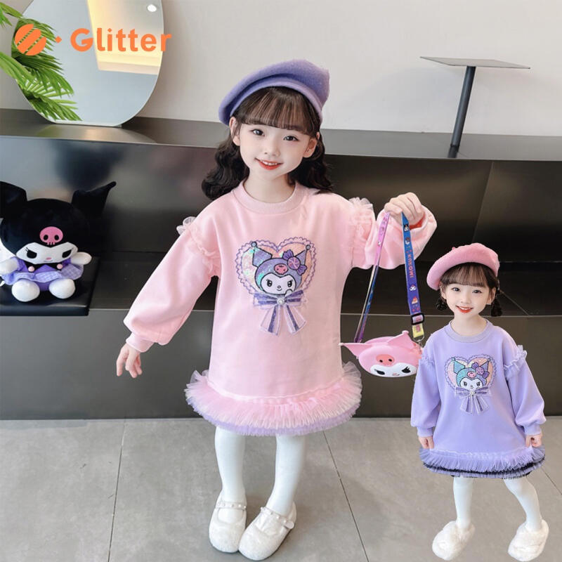 Kawaii sanrio kuromi Đầm lolita Tay Dài Màu Tím Hồng Dễ Thương Làm Quà Tặng halloween Cho Bé Gái