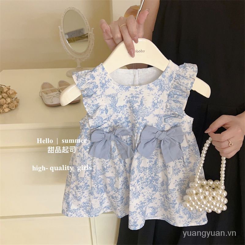 Đầm Công Chúa Đính Nơ In Hoa Phong Cách Pháp Thời Trang Mùa Hè Mới Cho Bé Gái