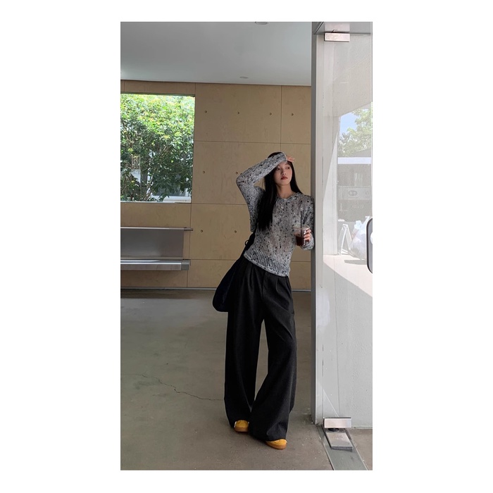 Honypove Áo sweater Dệt Kim Tay Dài Khoét Lỗ Thời Trang Xuân Thu 2023 6vkn