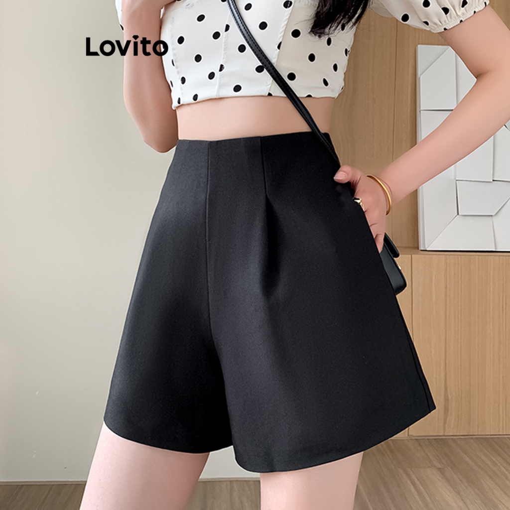 Quần đùi Lovito đơn giản màu trơn thường ngày cho nữ LNE20095