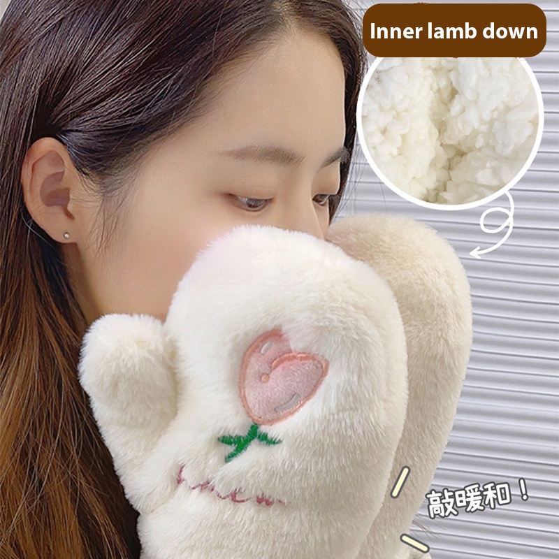 Dễ Thương Găng Tay Giữ Ấm Mùa Đông Hình Gấu Bông Dày Dặn Chống Lạnh Cho Nữ