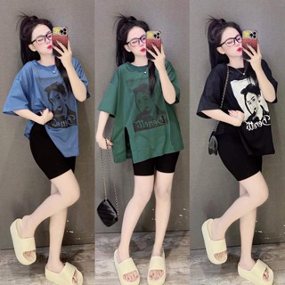  Set  Đồ Bộ Nữ  Quần Lửng Đen Tăm Lạnh Áo  FORM RỘNG  Cotton In Cô Gái Xẻ Tà 4 Màu Thời Trang Giá Rẻ Nhất Đẹp Bigsize 