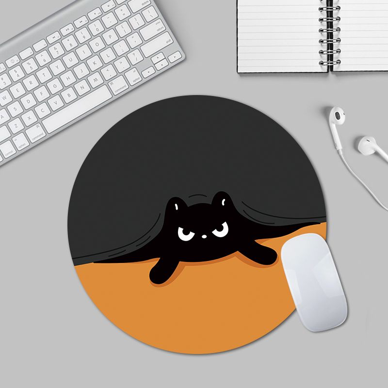Đen Tấm Lót Chuột Và Bàn Phím Máy Tính Hình Tròn In Hình Mèo Hoạt Hình Dễ Thương