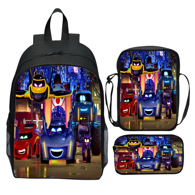 Bộ 3 Ba Lô + Túi Đeo Vai + Túi Đựng Bút Họa Tiết Hoạt Hình BATWHEELS 3D Trọng Lượng Nhẹ Chống Thấm Nước Thoải Mái Cho Bé
