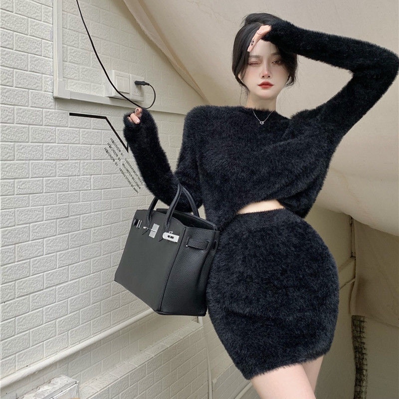 Bộ Đồ Dệt Kim Dáng Ôm Thời Trang Mùa Thu Đông Dành Cho Nữ