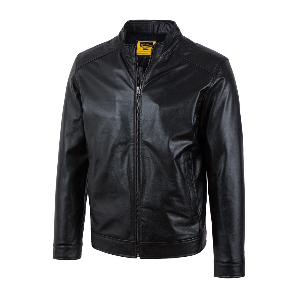 Áo khoác da nam, áo da thật cao cấp Fttleather Racer Jacket Da Bò Trơn - AD201 Màu đen