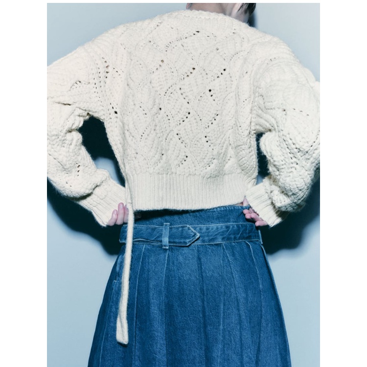 Zara Áo sweater Dệt Kim Tay Dài Cổ Tròn Phối Nơ Thời Trang Thu Đông Cá Tính3859110