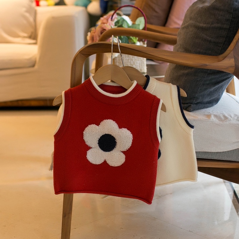 Áo Len Không Tay Họa Tiết Hoa Hướng Dương Phong Cách Hàn Quốc Cho Bé Gái