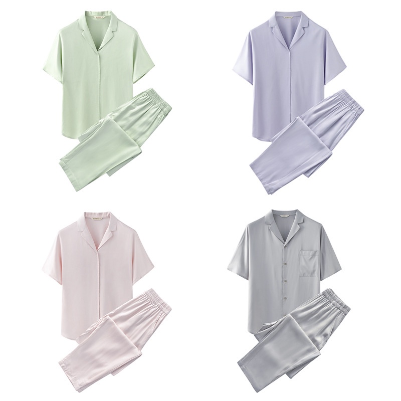 Bộ Đồ Ngủ Bằng Sợi Tre Tay Ngắn Màu Trơn Phong Cách Nhật Bản Thời Trang Mùa Hè Cho Cặp Đôi