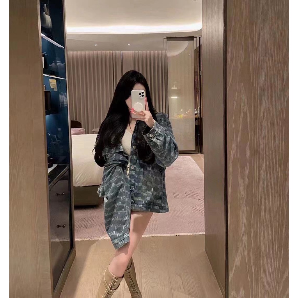 Balenciaga new classic full-print letter all-match retro old jacket all-match denim