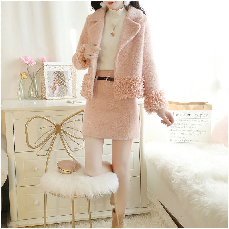 Set Áo Khoác Và Chân Váy Len Thời Trang Thanh Lịch Cho Nữ