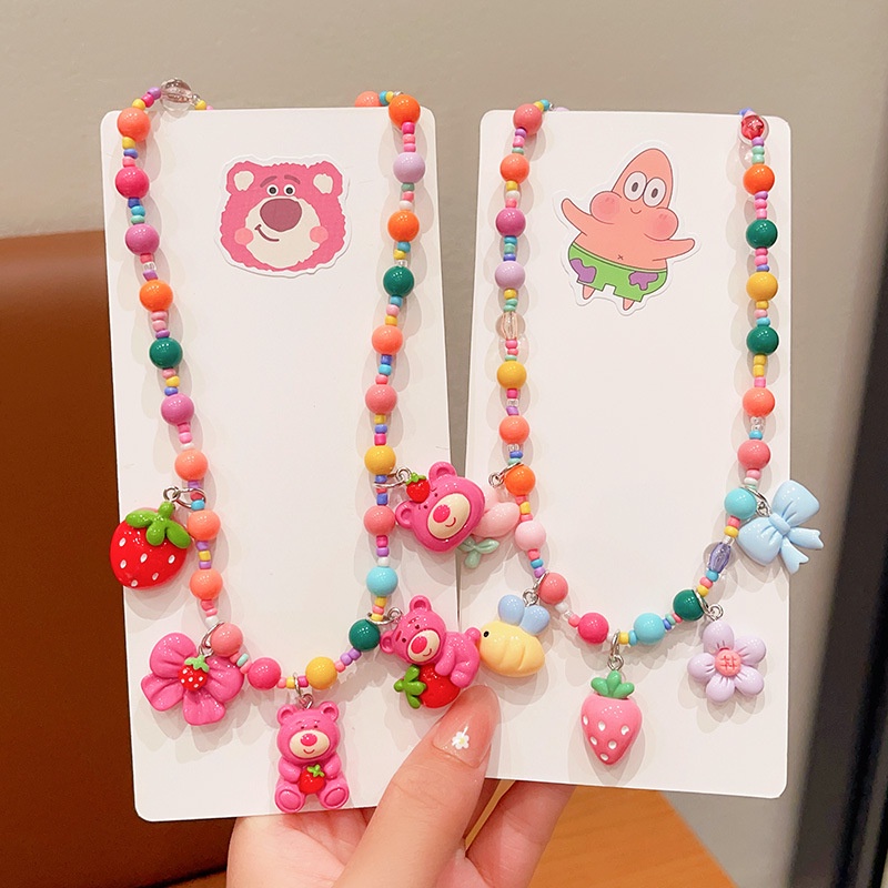 Vòng cổ Xỏ Hạt Nhiều Màu Sắc Hình Bọt Biển Hoạt Hình Dễ Thương Cho Bé Gái