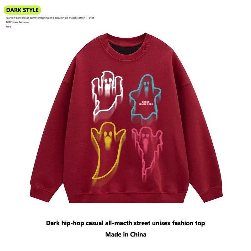 Áo Sweater Dáng Rộng In Hình Ma Dễ Thương Kiểu Đường Phố Mỹ Thời Trang Xuân Thu Cho Nam