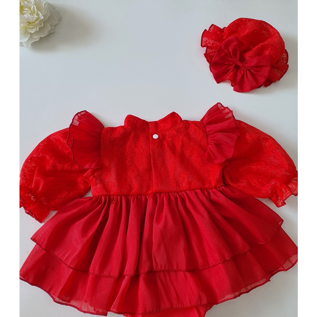 Bộ Đồ Liền Thân Body Váy Viền Hạt Bodysuit Màu Đỏ Cho Bé Gái Sơ Sinh 1 2 Tuổi MINTSCLOSET Mint's Closet - BV7069