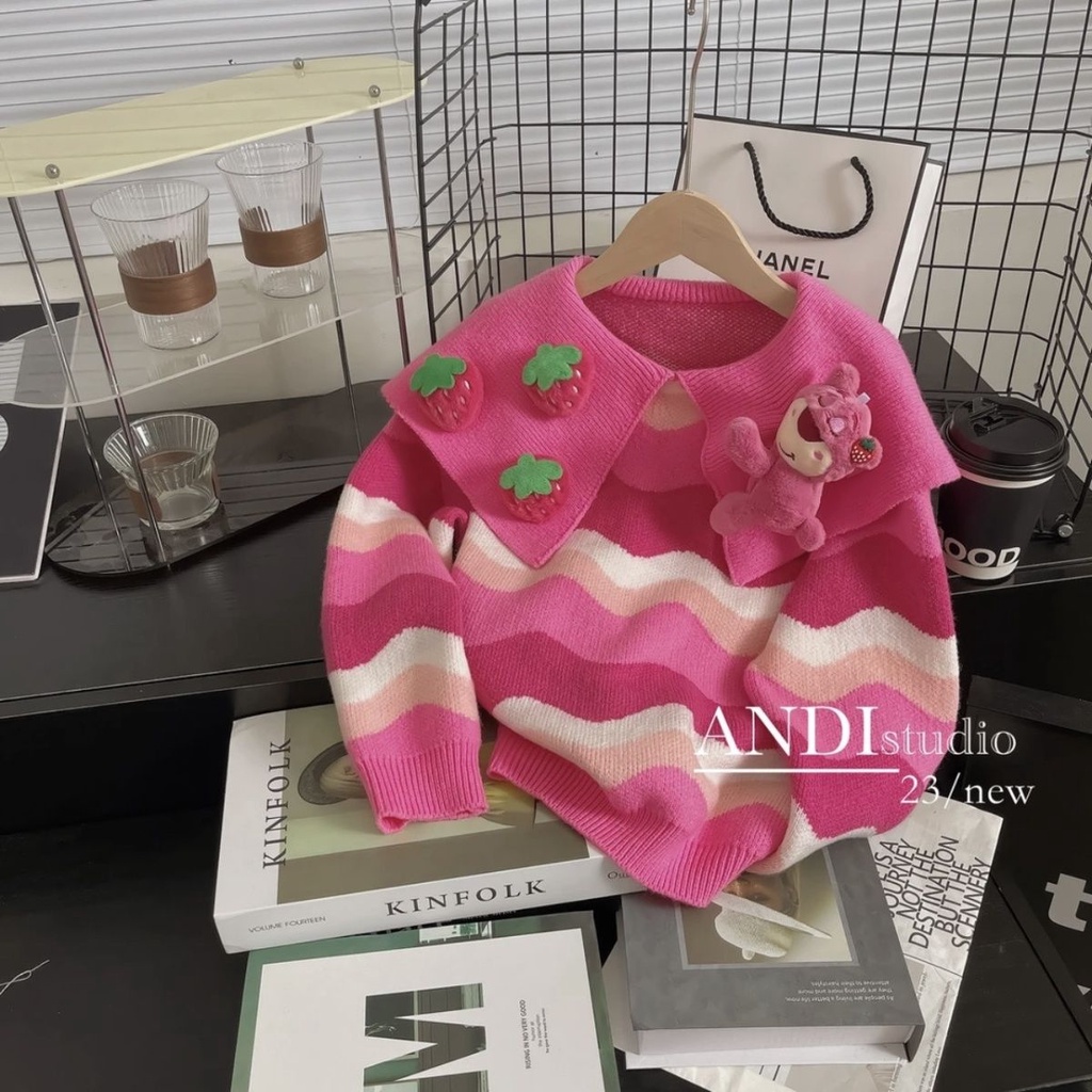 Áo sweater Thu Đông Cổ Búp Bê Gấu Hoạt Hình Phong Cách Phương Tây Cho Bé Gái