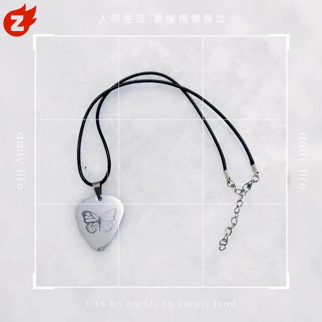 Mariah Vòng cổ Da Mặt Hình Miếng Gảy Đàn guitar Bằng Thép Không Gỉ