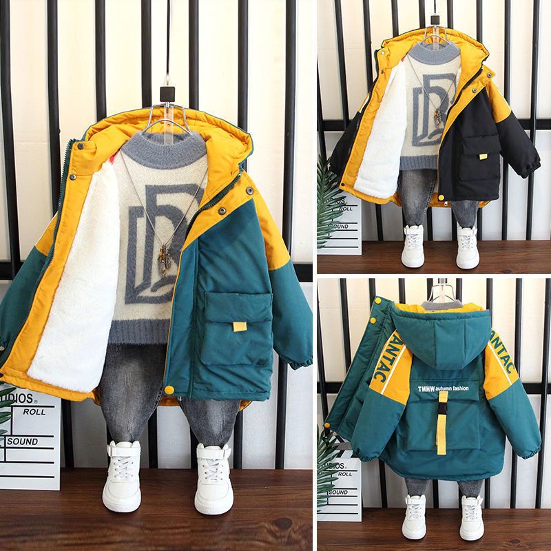 Áo Khoác Chống Gió Bằng Vải Nhung Dày Thời Trang Mùa Đông Cho Bé Trai