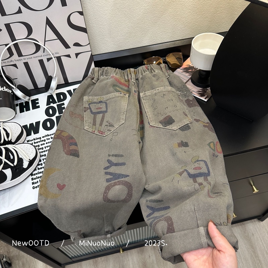 Quần Jean Thể Thao In Hình Phong Cách Hàn Quốc 2023 Mới Cho Bé Trai