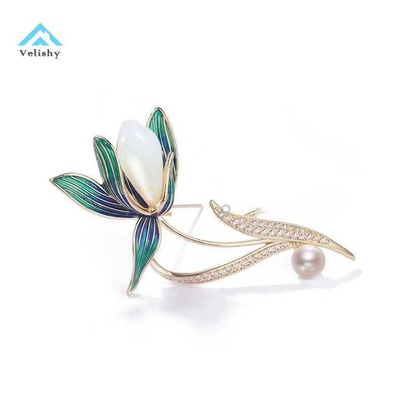 Velishy Trâm Cài Áo Hình Hoa Mộc Lan Đính Ngọc Trai Giả Cao Cấp Thời Trang Thu Đông