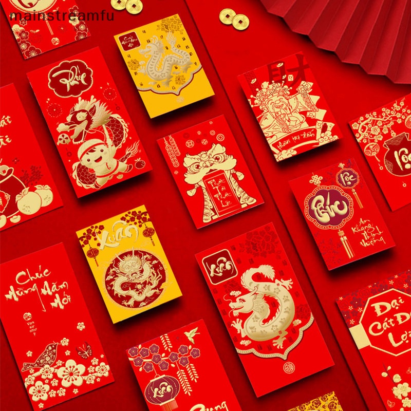 Set 6 Bao Lì Xì Năm Mới 2024 Hình Rồng May Mắn Phong Cách Trung Hoa