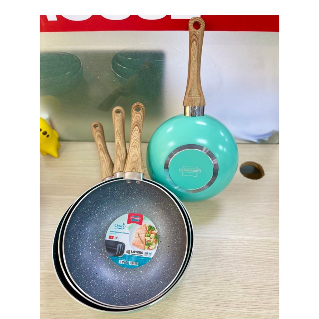 Chảo chống dính vân đá Sunhouse Clover CL18-CL30  không dùng trên bếp từ