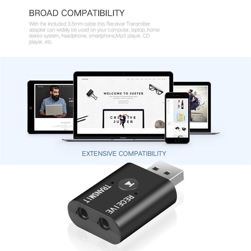 Bộ Thu Phát Bluetooth 5.0 Không Dây Hai Chiều USB Laptop PC Ô Tô Phát Nhạc