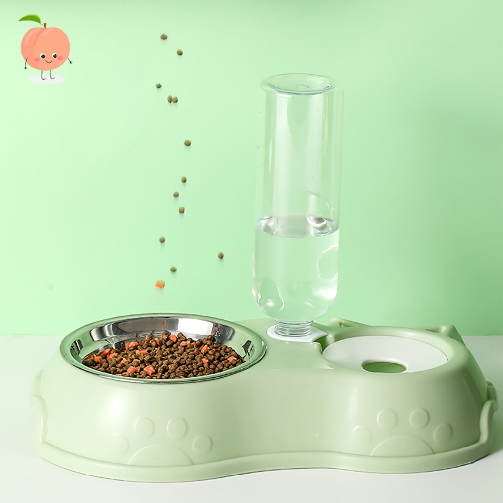 Bát ăn đôi inox kèm bình nước cho chó mèo PEACH