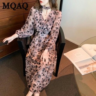Mqaqladies Đầm Hoa Cổ Chữ v Ôm Eo Thời Trang Mùa Thu 2023