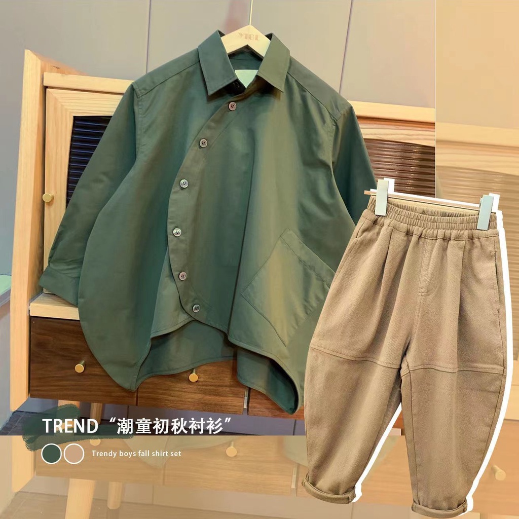 Bộ Áo Sơ Mi Tay Dài Và Quần Dài Phong Cách Hàn Quốc Thời Trang Xuân Thu Mới 2023 Dành Cho Bé Trai