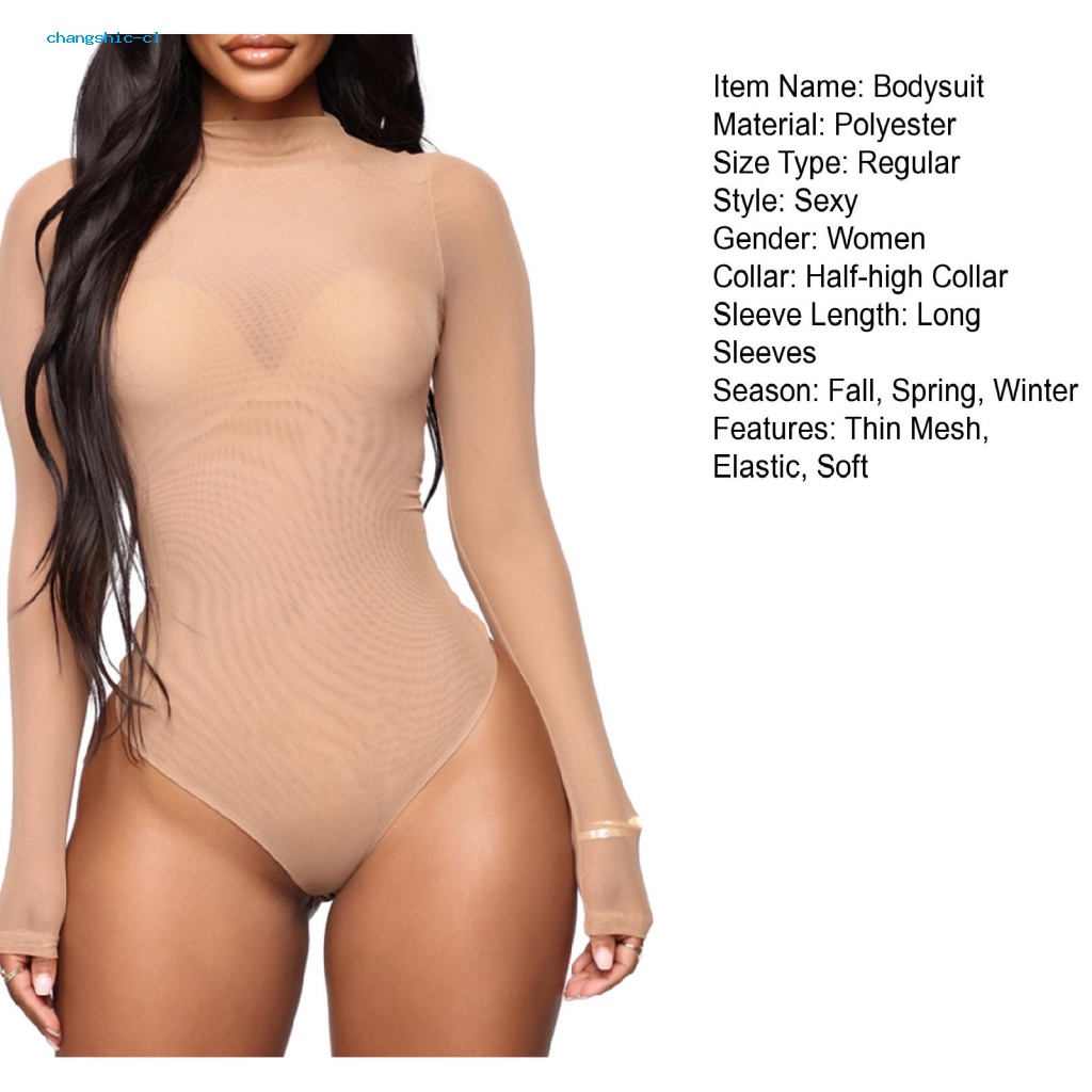 Changshic- bodysuit Phối Ren Quyến Rũ Ôm Dáng Phối Lưới Thoáng Khí Phù Hợp Với Nam Á Á Thời Trang