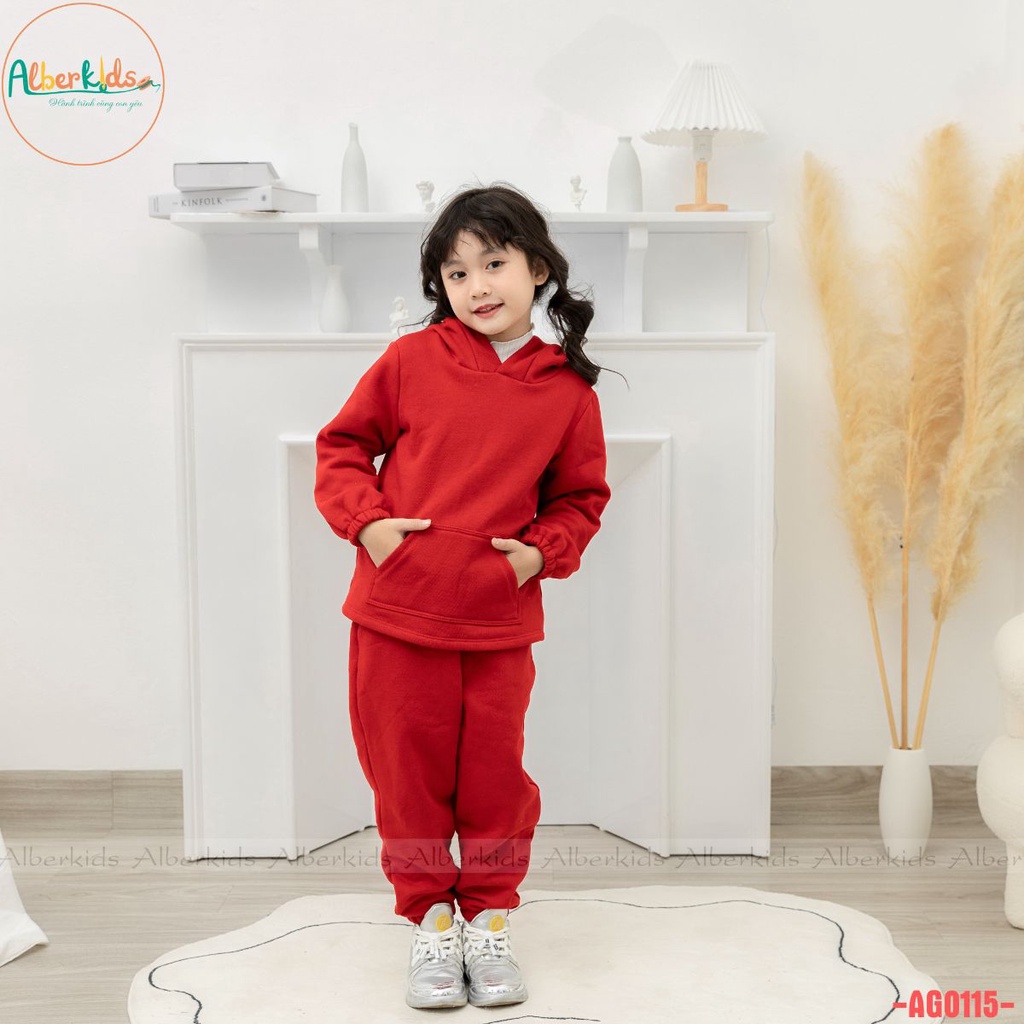 Bộ đồ nỉ bé gái ALBERKIDS tai thỏ 2 màu đỏ, cam hồng đào xinh đẹp cho trẻ em 2,3,4,5,6,7,8,9,10,11,12 tuổi